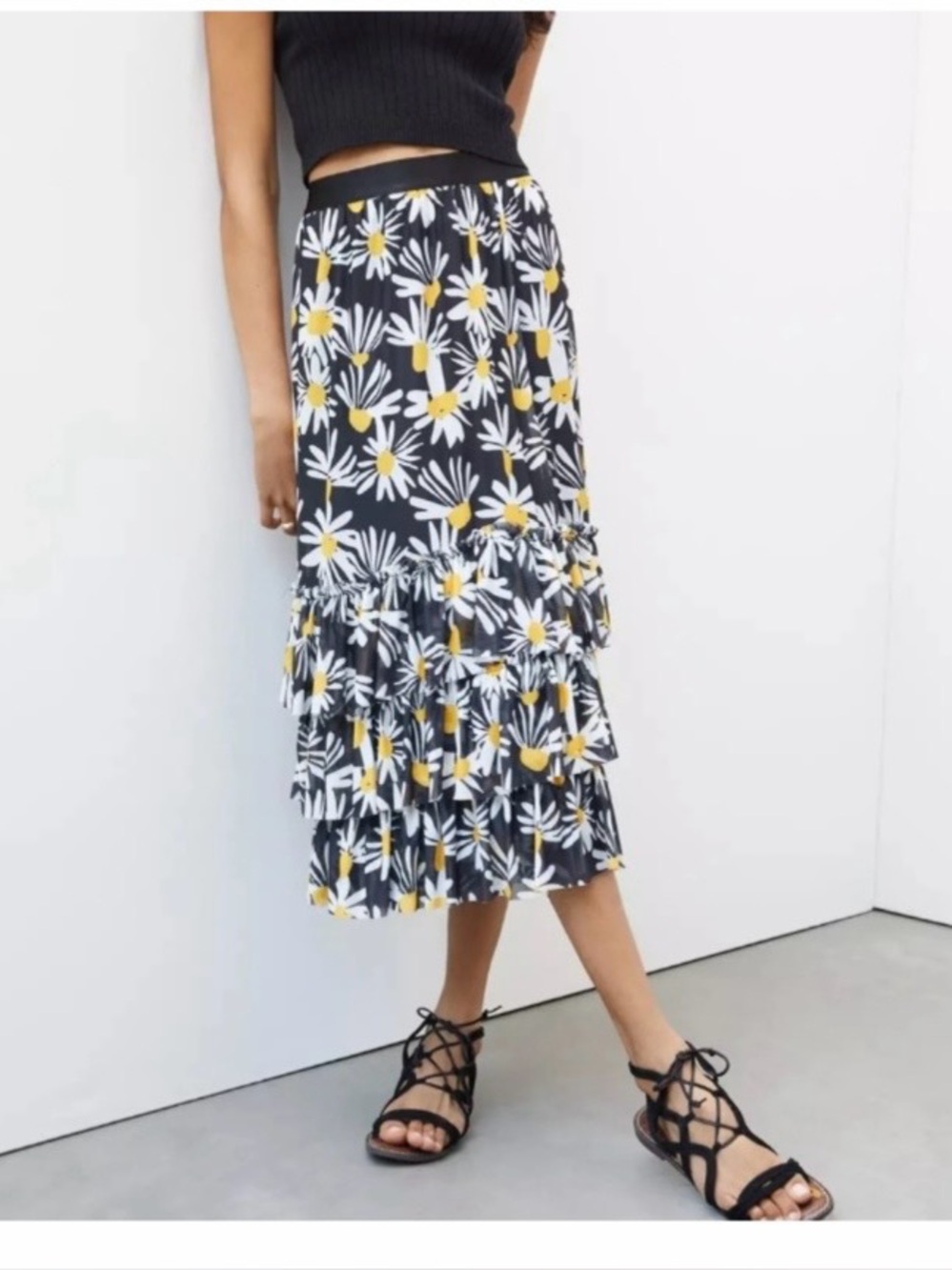 Anthropologie Eva Franco Tiered Midi Skirt Daisy Print